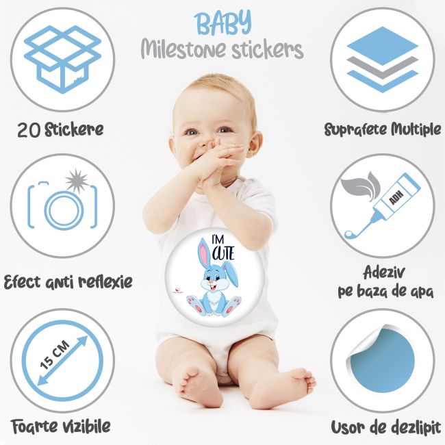 Pachet Paturica Foto Bebelusi Baby Milestone Blanket design Long Neck Zebra cu 20 Stickere My First + 20 Stickere Funny