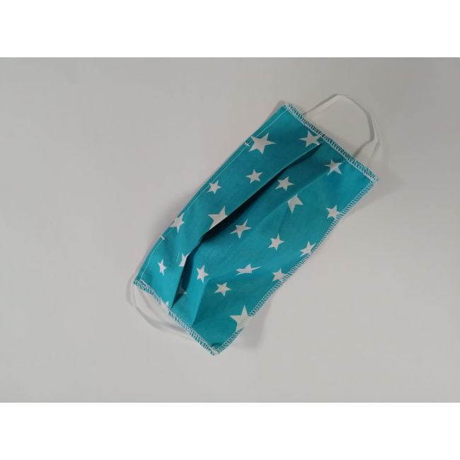 Masca textila cu pliuri, reutilizabila, 2 straturi, turquoise cu stelute - CHCKFM002_NISSA_TURQUOISE CU STELUTE
