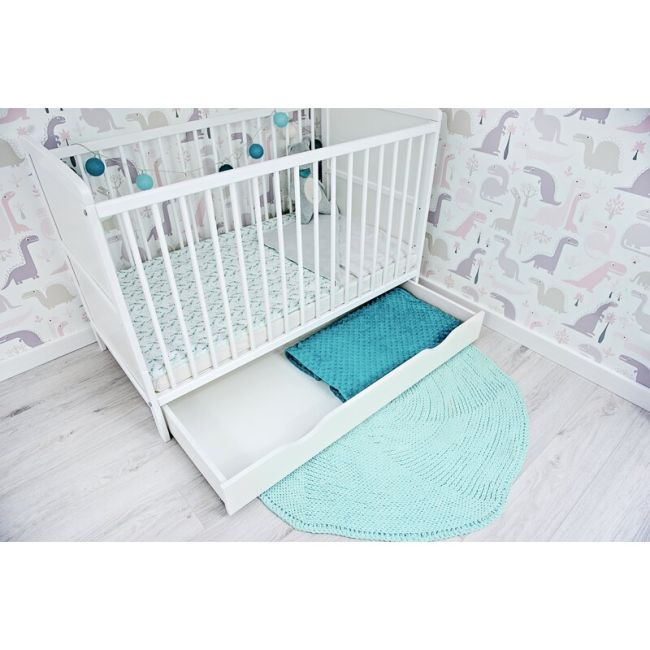 Qmini - Patut din lemn Julia 120x60 cm, multifunctional, cu sertar, Alb BYN6426972005517