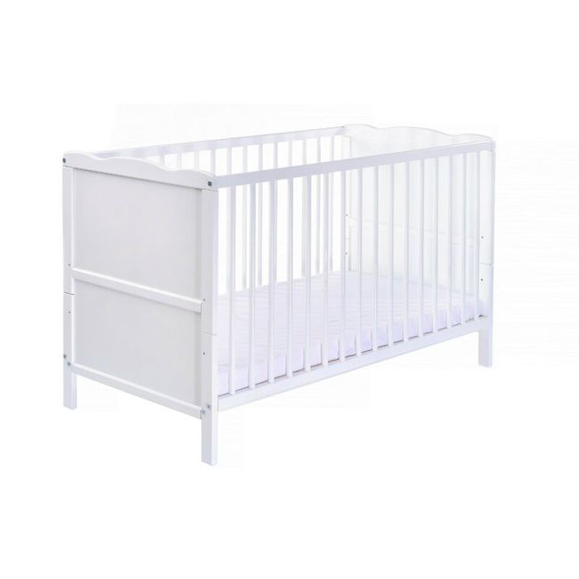 Qmini - Patut din lemn Julia 120x60 cm, multifunctional, cu sertar, Alb BYN6426972005517