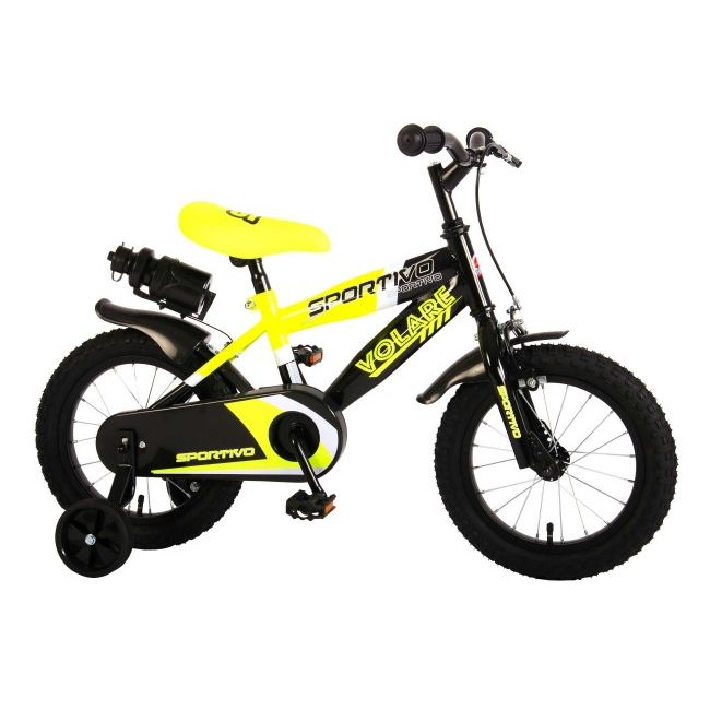 Bicicleta copii Volare Sportivo Galben Neon 14 inch cu frana de mana si sticla apa - SOLVOL2044