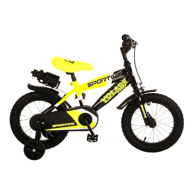 Bicicleta copii Volare Sportivo Galben Neon 14 inch cu frana de mana si sticla apa - SOLVOL2044