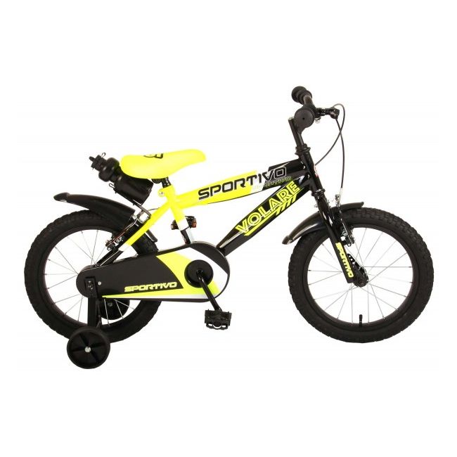 Bicicleta copii Volare Sportivo Galben Neon 16 inch cu 2 frane de mana si sticla apa - SOLVOL2065