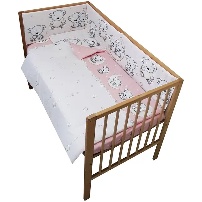 Lenjerie patut hubners ursulet pe semiluna 4 piese roz hublenhus4r