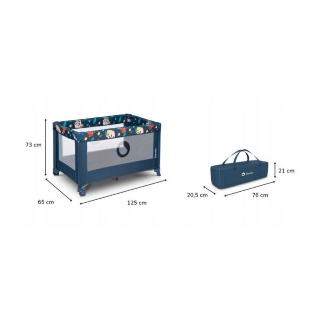 Lionelo - Patut pliant cu un nivel Stefi Navy din Metal, Poliester, 120x60 cm, Albastru BYNLO-STEFI_BLUE_NAVY