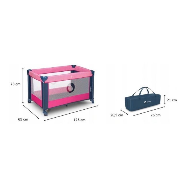Lionelo - Patut pliant cu un nivel Stefi Rose din Metal, Poliester, 120x60 cm, Roz BYNLO-STEFI_PINK_ROSE