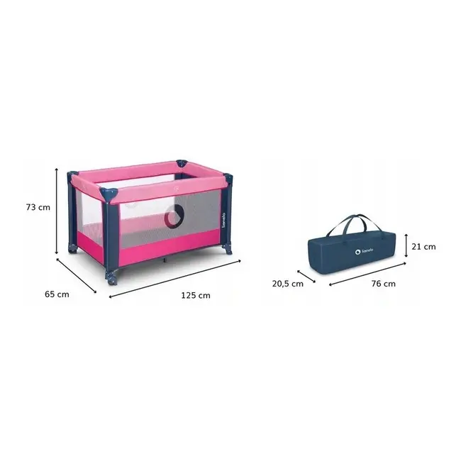 Lionelo - Patut pliant cu un nivel Stefi Rose din Metal, Poliester, 120x60 cm, Roz BYNLO-STEFI_PINK_ROSE