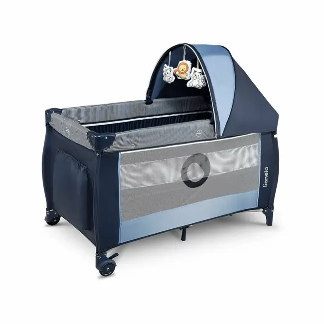 Lionelo - Patut pliant cu doua nivele Sven Plus, 120x60 cm, arcada jucarii, masuta de infasat, vibratii, melodii, Blue Navy BYNLO-SVEN_PLUS_BLUE_NAVY