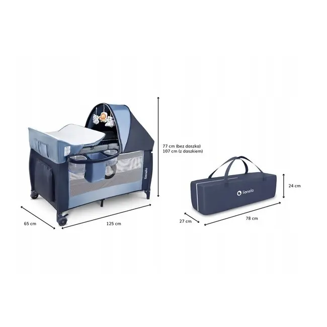 Lionelo - Patut pliant cu doua nivele Sven Plus, 120x60 cm, arcada jucarii, masuta de infasat, vibratii, melodii, Blue Navy BYNLO-SVEN_PLUS_BLUE_NAVY
