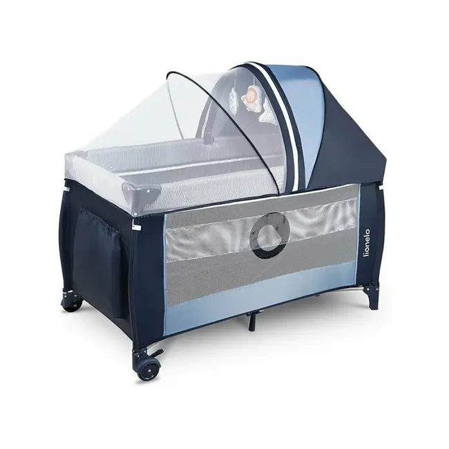 Lionelo - Patut pliant cu doua nivele Sven Plus, 120x60 cm, arcada jucarii, masuta de infasat, vibratii, melodii, Blue Navy BYNLO-SVEN_PLUS_BLUE_NAVY