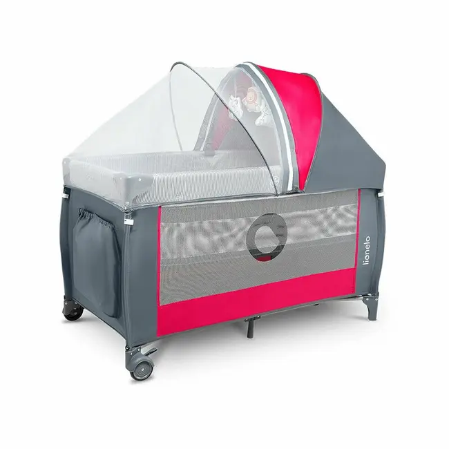 Lionelo - Patut pliant cu doua nivele Sven Plus, 120x60 cm, arcada jucarii, masuta de infasat, vibratii, melodii, Pink Rose BYNLO-SVEN_PLUS_PINK_ROSE