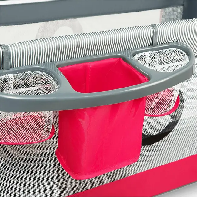 Lionelo - Patut pliant cu doua nivele Sven Plus, 120x60 cm, arcada jucarii, masuta de infasat, vibratii, melodii, Pink Rose BYNLO-SVEN_PLUS_PINK_ROSE