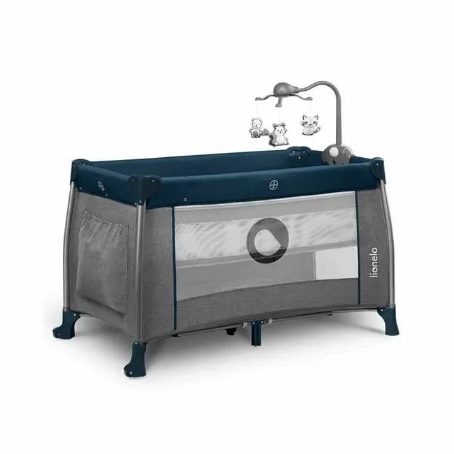 Lionelo - Patut pliant cu doua nivele Thomi Cu carusel, Cu masuta de infasat din Metal, Poliester, 120x60 cm, Albastru BYNLO-THOMI_BLUE_NAVY