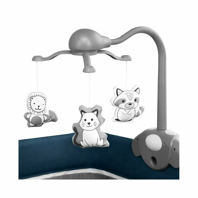 Lionelo - Patut pliant cu doua nivele Thomi Cu carusel, Cu masuta de infasat din Metal, Poliester, 120x60 cm, Albastru BYNLO-THOMI_BLUE_NAVY