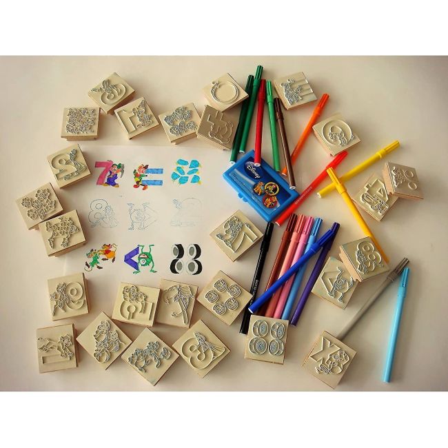 Set educativ cu stampile Numere Disney 46 piese, 26 stampile, tus, 18 carioci Multiprint MP1937 BBJMP1937_Initiala