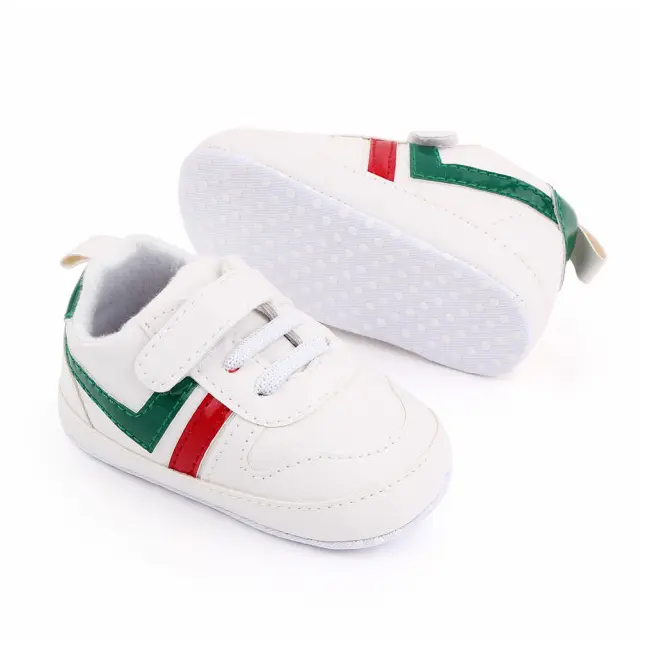 Adidasi albi cu insertie rosie si verde MBd2539-3-p15.3-6 luni (Marimea 18 incaltaminte)