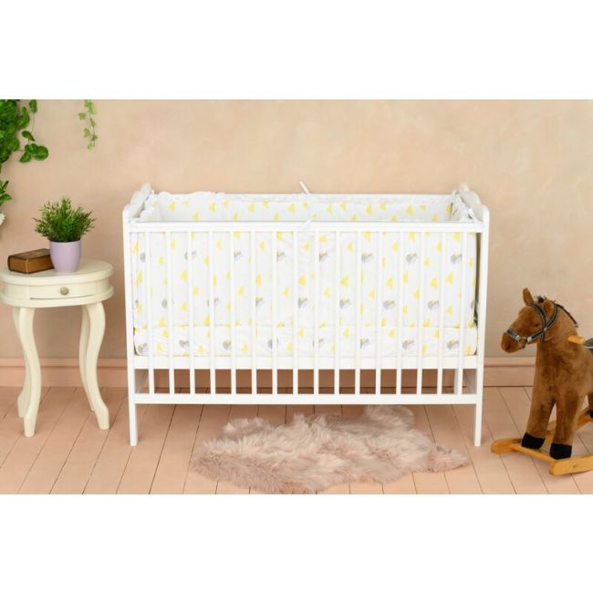 Qmini - Patut din lemn Julia 120x60 cm, multifunctional, Alb + Saltea 8 cm BYNQM_JUL8CM01AL