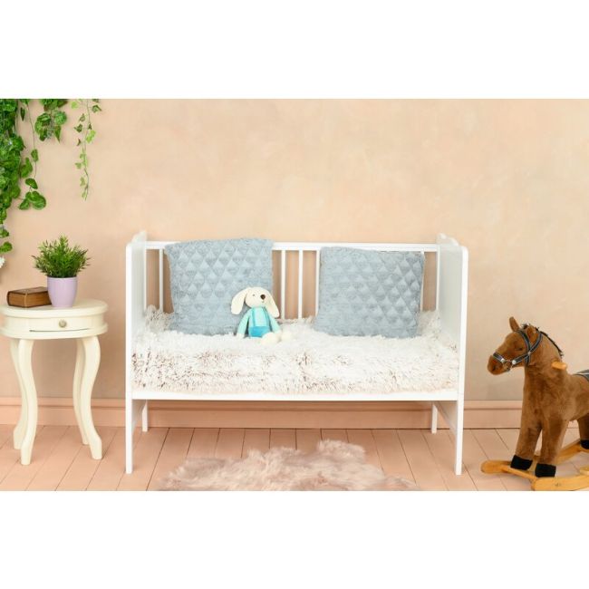Qmini - Patut din lemn Julia 120x60 cm, multifunctional, Alb + Saltea 8 cm BYNQM_JUL8CM01AL
