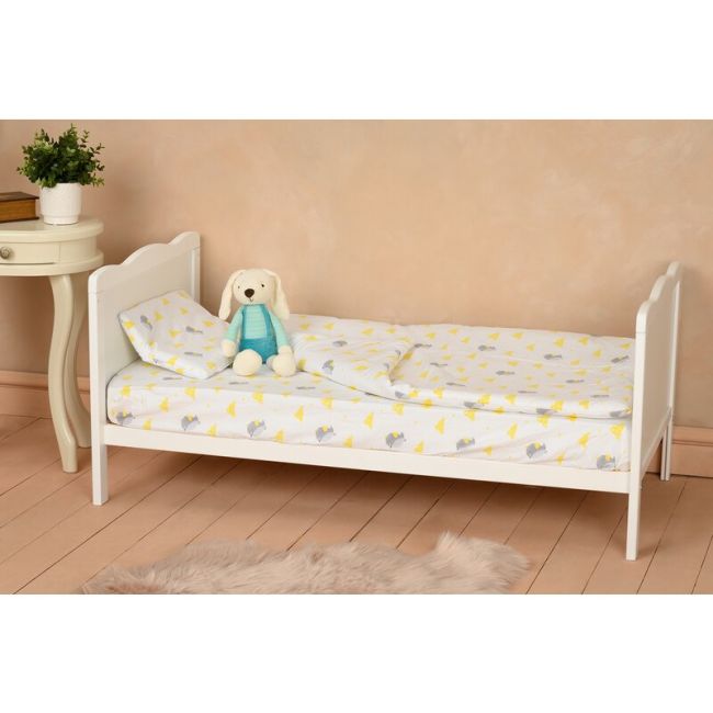 Qmini - Patut din lemn Julia 120x60 cm, multifunctional, Alb + Saltea 8 cm BYNQM_JUL8CM01AL