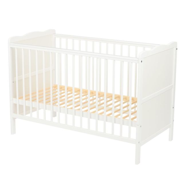 Qmini - Patut din lemn Julia 120x60 cm, multifunctional, Alb + Saltea 8 cm BYNQM_JUL8CM01AL