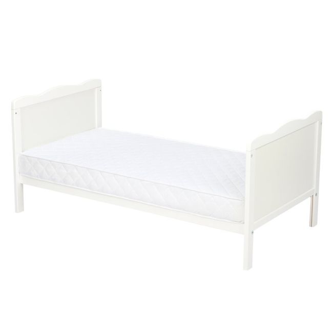 Qmini - Patut din lemn Julia 120x60 cm, multifunctional, Alb + Saltea 8 cm BYNQM_JUL8CM01AL