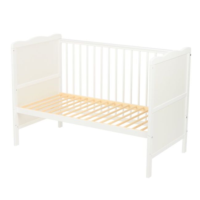 Qmini - Patut din lemn Julia 120x60 cm, multifunctional, cu sertar, Alb + Saltea 8 cm BYNQM_JUL8CM02AL