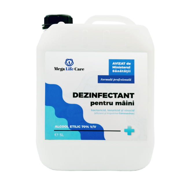 Dezinfectant pentru maini Mega Life Care, 5L, bactericid, levuricid, virucid, eficient si impotriva Coronavirus - 4AKMLCDM5000