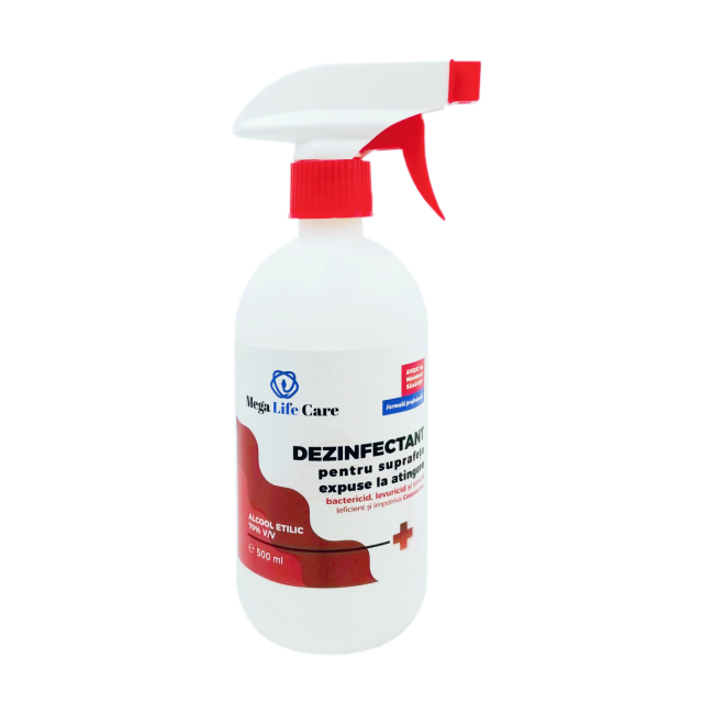 Dezinfectant pentru suprafete cu triger Mega Life Care, 500 ml, bactericid, levuricid, virucid, eficient si impotriva Coronavirus - 4AKMLCDS500TRG