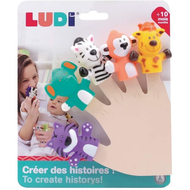LUDI Set 5 marionete deget „SAFARI ANIMALS” DNBLUD30074