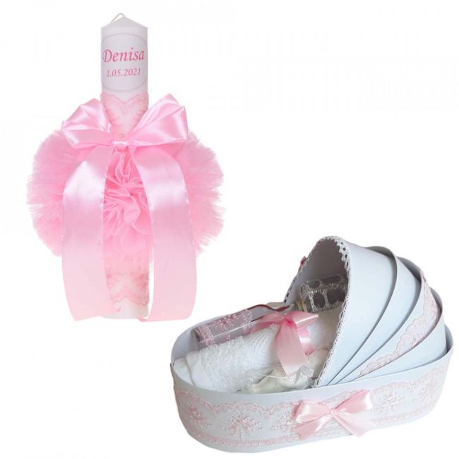 Lumanare botez personalizata plus trusou botez Fetite cu decor Roz Denikos® 782 NKO5211