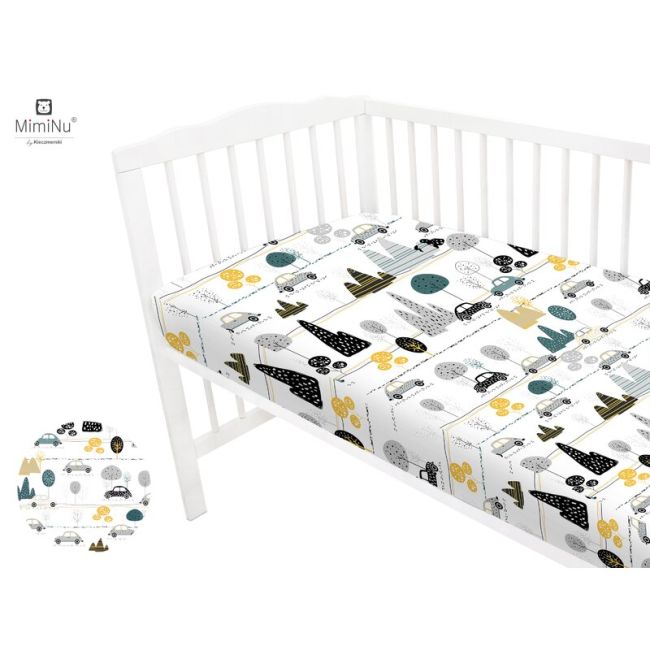 MimiNu - Cearceaf cu elastic, 140X70 cm, Childrens Journey Grey BYN6426972005869