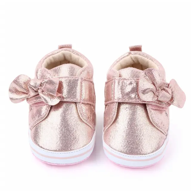 Pantofiori roz-sidefat cu fundita aplicata LId2447-1-p15.3-6 luni (Marimea 18 incaltaminte)