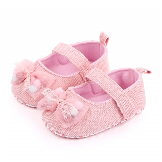 Pantofiori roz cu fundita cu bilute din puf MBd2517-3-p8.9-12 luni (Marimea 20 incaltaminte)