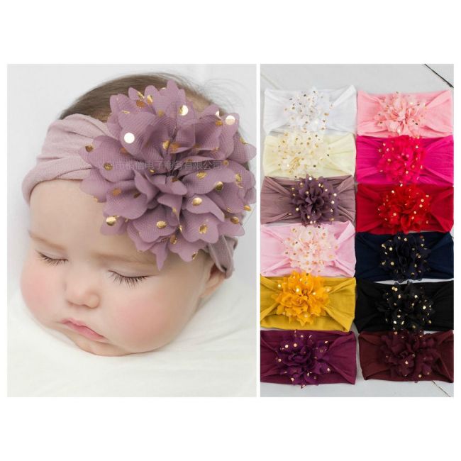 Bentita lata cu floare din tulle si buline aurii MBFD349-R17