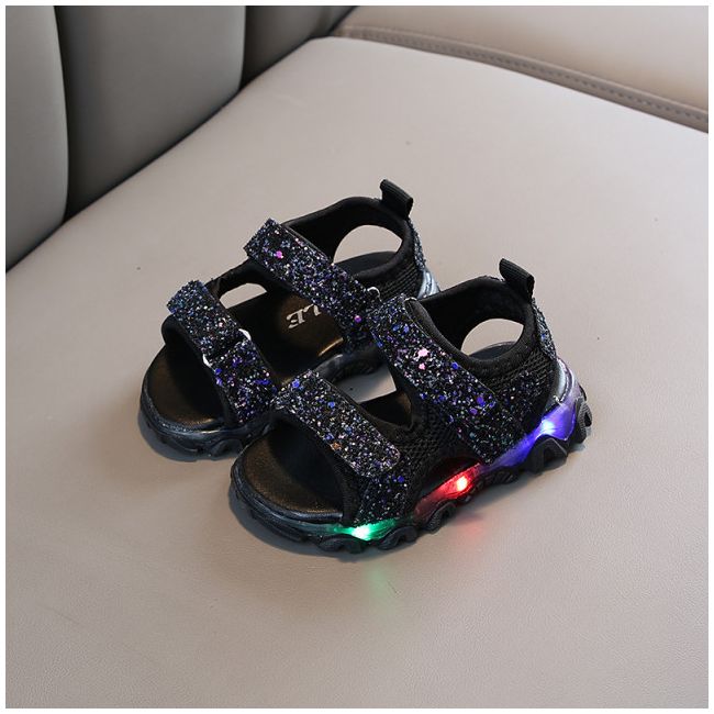 Sandale negre cu sclipici si luminite LI958-2-SI