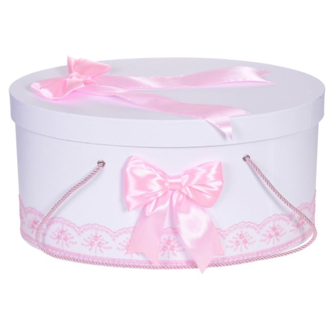 Cutie trusou botez fata cu dantela roz si fundite asortate Denikos® 811 NKO5240