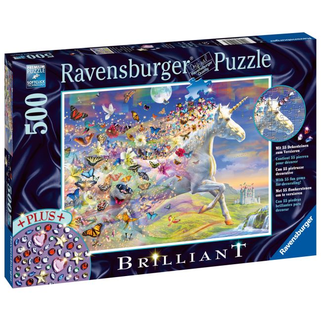 PUZZLE UNICORNI SI FLUTURI, 500 PIESE + STICKERE - ARTRVSPA15046