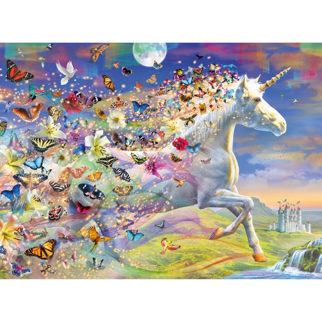 PUZZLE UNICORNI SI FLUTURI, 500 PIESE + STICKERE - ARTRVSPA15046
