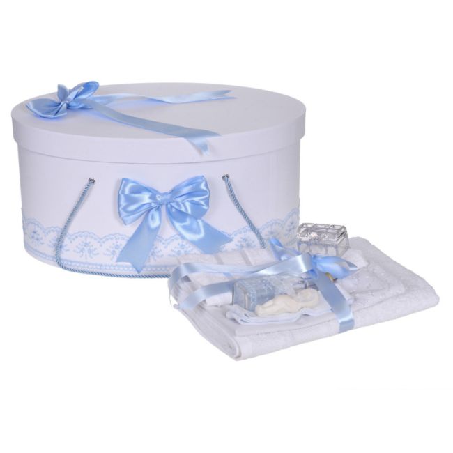Set Trusou botez si cutie trusou cu dantela si fundite Bleu pentru Baietel Denikos 843 - NKO5272