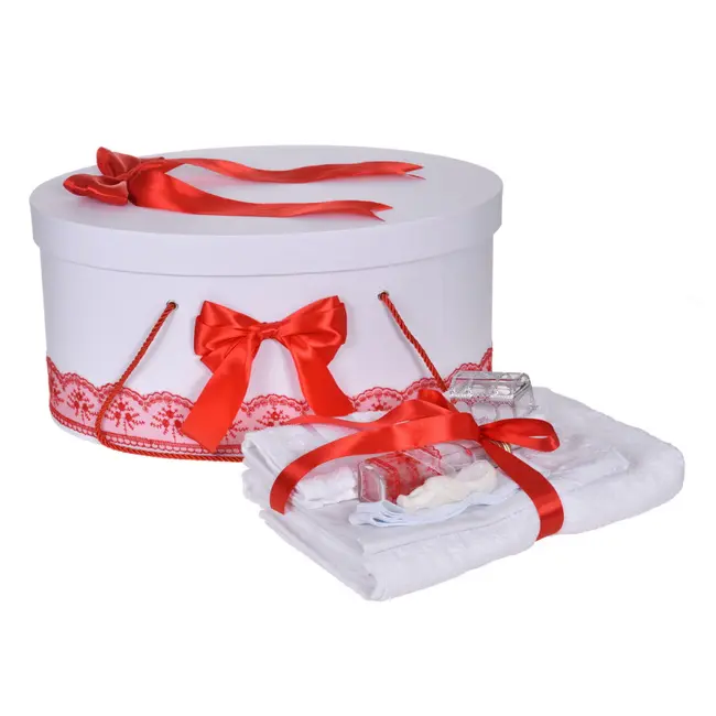 Set trusou botez si cutie trusou Fetite cu dantela si fundite Rosii Denikos&reg; 842 NKO5271