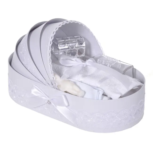 Trusou botez complet in landou Unisex cu dantela alba diafana Denikos&reg; 834 NKO5263