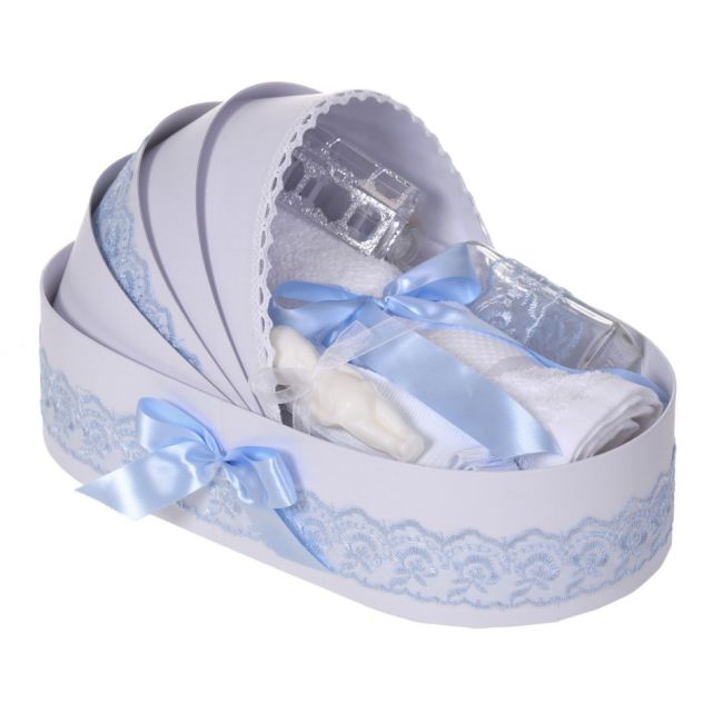 Trusou de botez complet Baiat tip landou decorat cu dantela bleu Denikos® 832 - NKO5261
