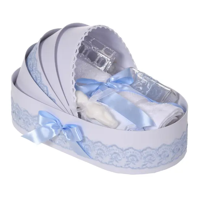 Trusou de botez complet Baiat tip landou decorat cu dantela bleu Denikos&reg; 832 - NKO5261