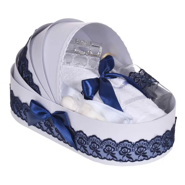 Trusou botez cu dantela bleumarin pentru Baieti in cutie landou Denikos&reg; 828 - NKO5257
