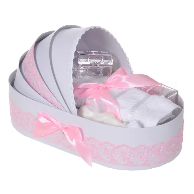 Trusou botez in landou cu decor dantela roz pentru Fetite Denikos&reg; 835 - NKO5264