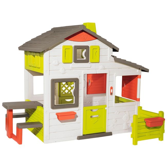 Casuta pentru copii smoby friends playhouse neo cu gradina hubs7600810203