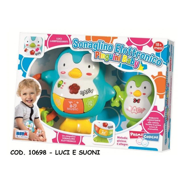 Set 2 pinguini cu sunete si lumini si inele dentitie RS Toys - SOLRS10698