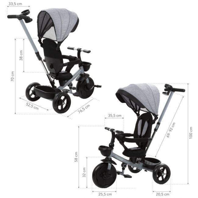 Tricicleta cu sezut rotativ si roti cu spuma eva kidwell axel - gri edeedirotraxe02a0