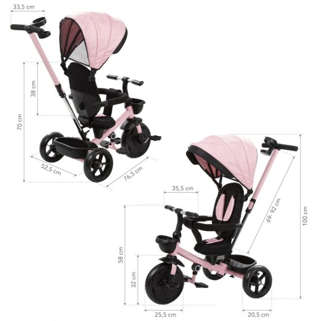 Tricicleta cu sezut rotativ si roti cu spuma eva kidwell axel - roz edeedirotraxe01a0