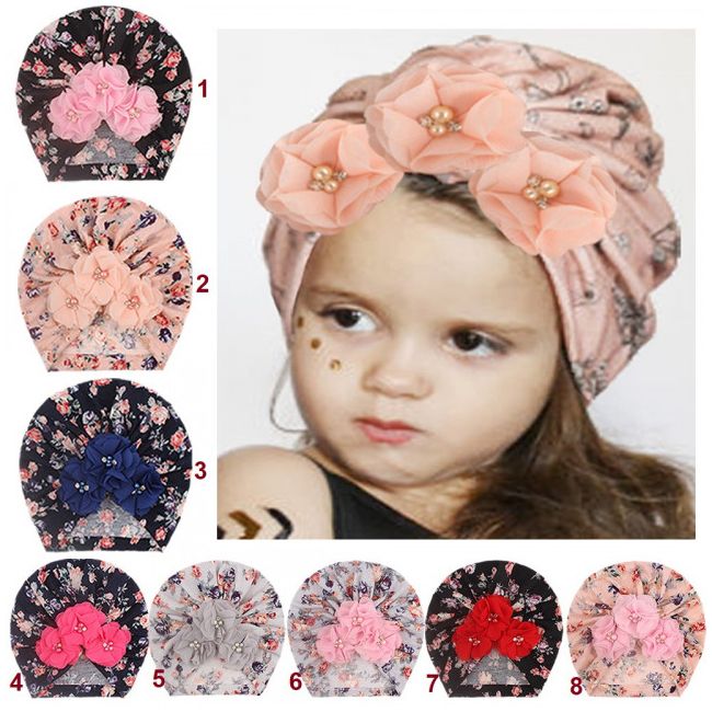 Caciulita tip turban cu floricele aplicate MDx-19062-c3.6-9 luni (Marimea 19 incaltaminte)-8